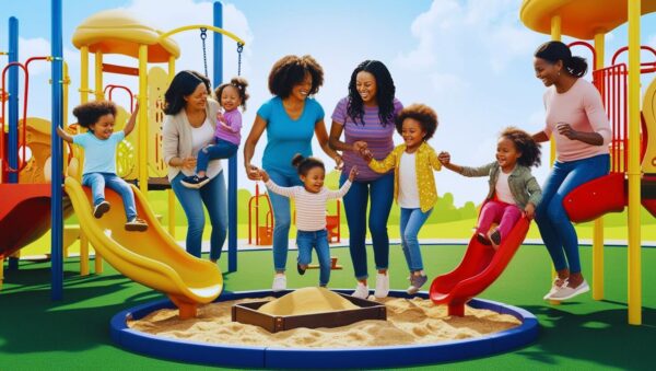 Children with their moms at the playground