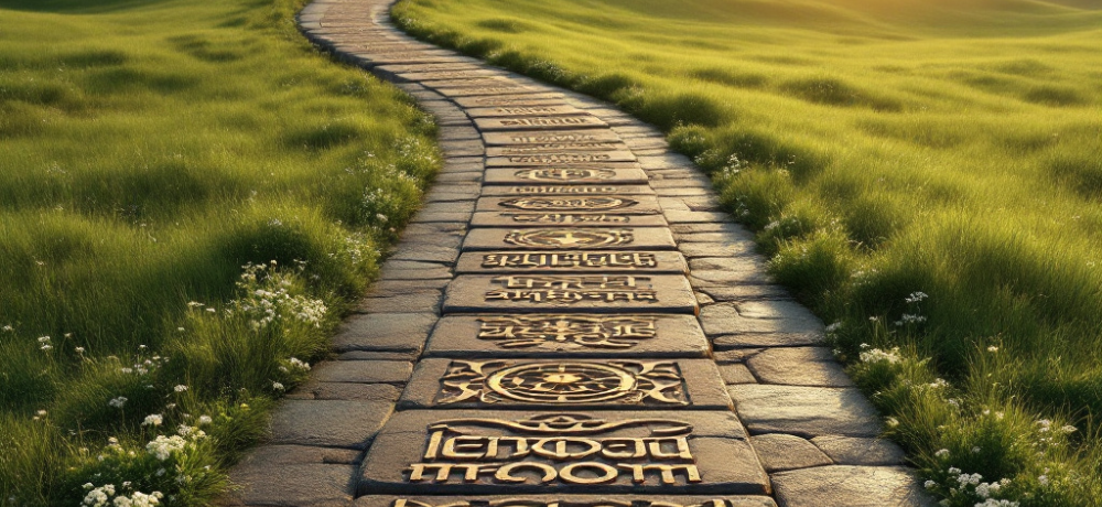 Road with Milestones and a Series of Stepping Stones