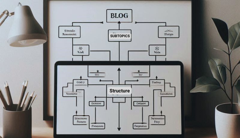 Two framed diagrams with the top entitled “BLOG” while the bottom diagram is titled “Structure”